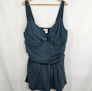 Anne Cole Women's Green Twist Front Ruched Underwire Swimdress Size 24W Nwt
